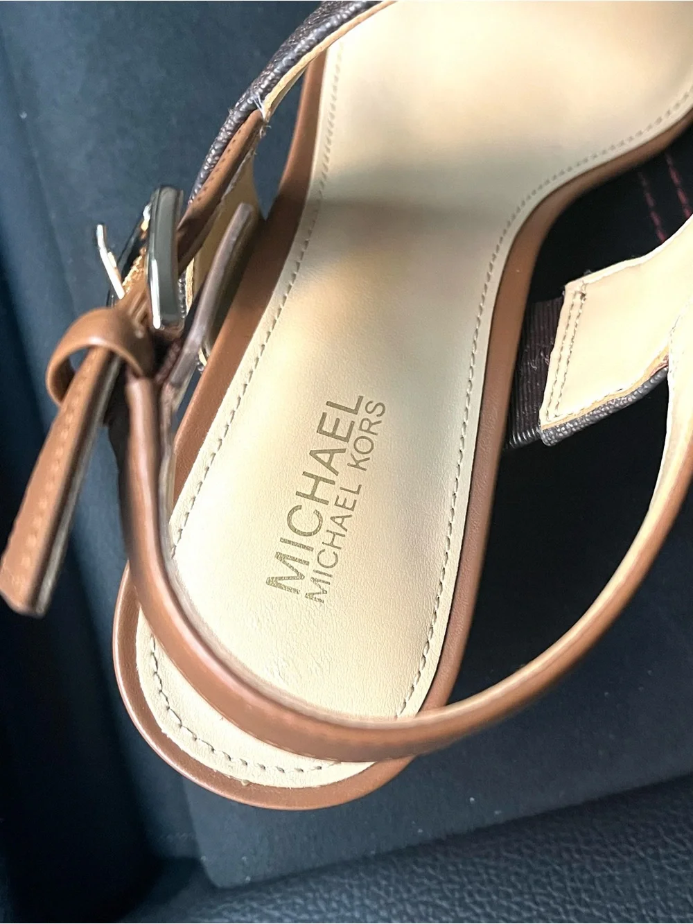 Michael Kors Brown & Tan Logo Strap Slingback Sandals